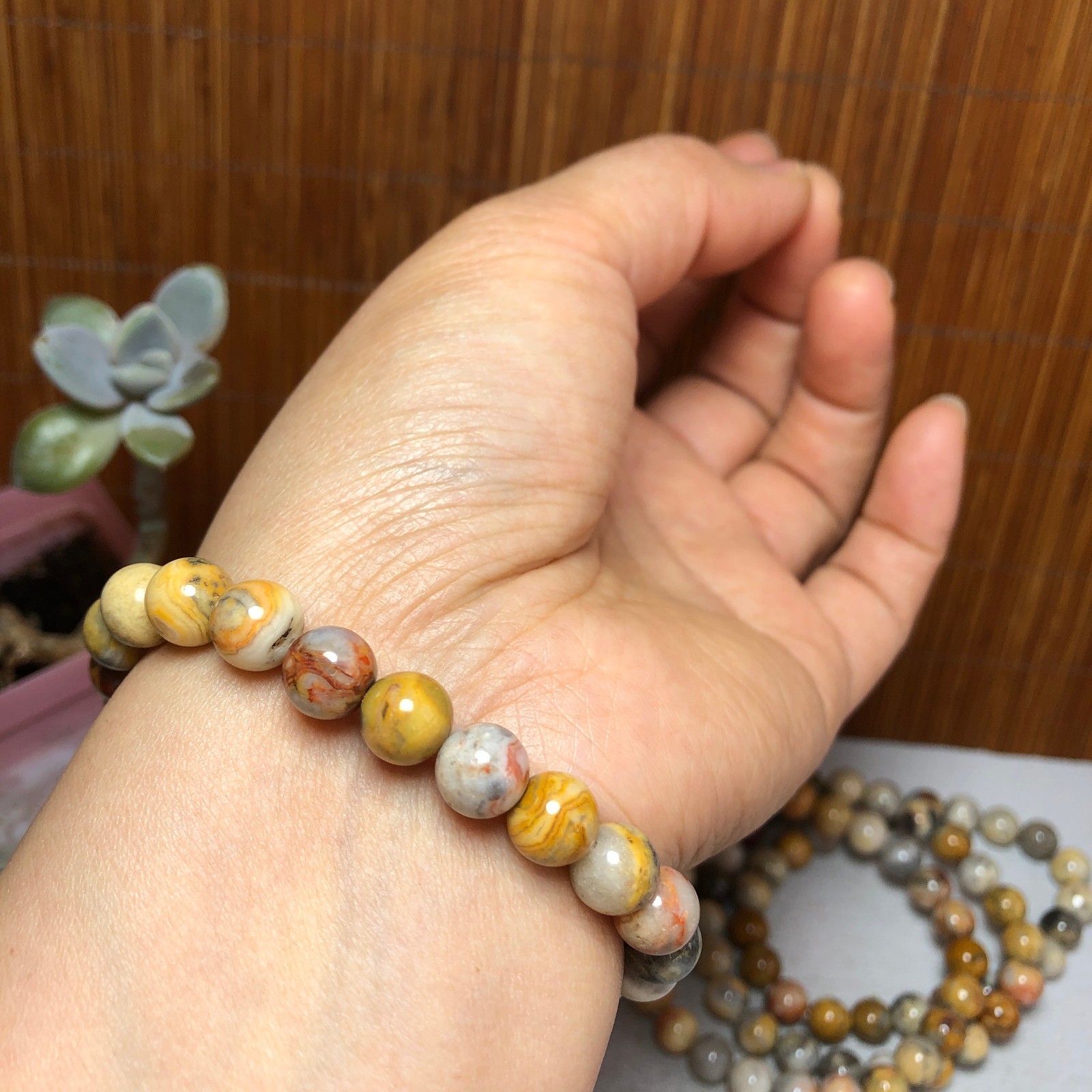 5Pcs Wholesal Natural Crazy agate bracelets Crystal ball sphere 8mm