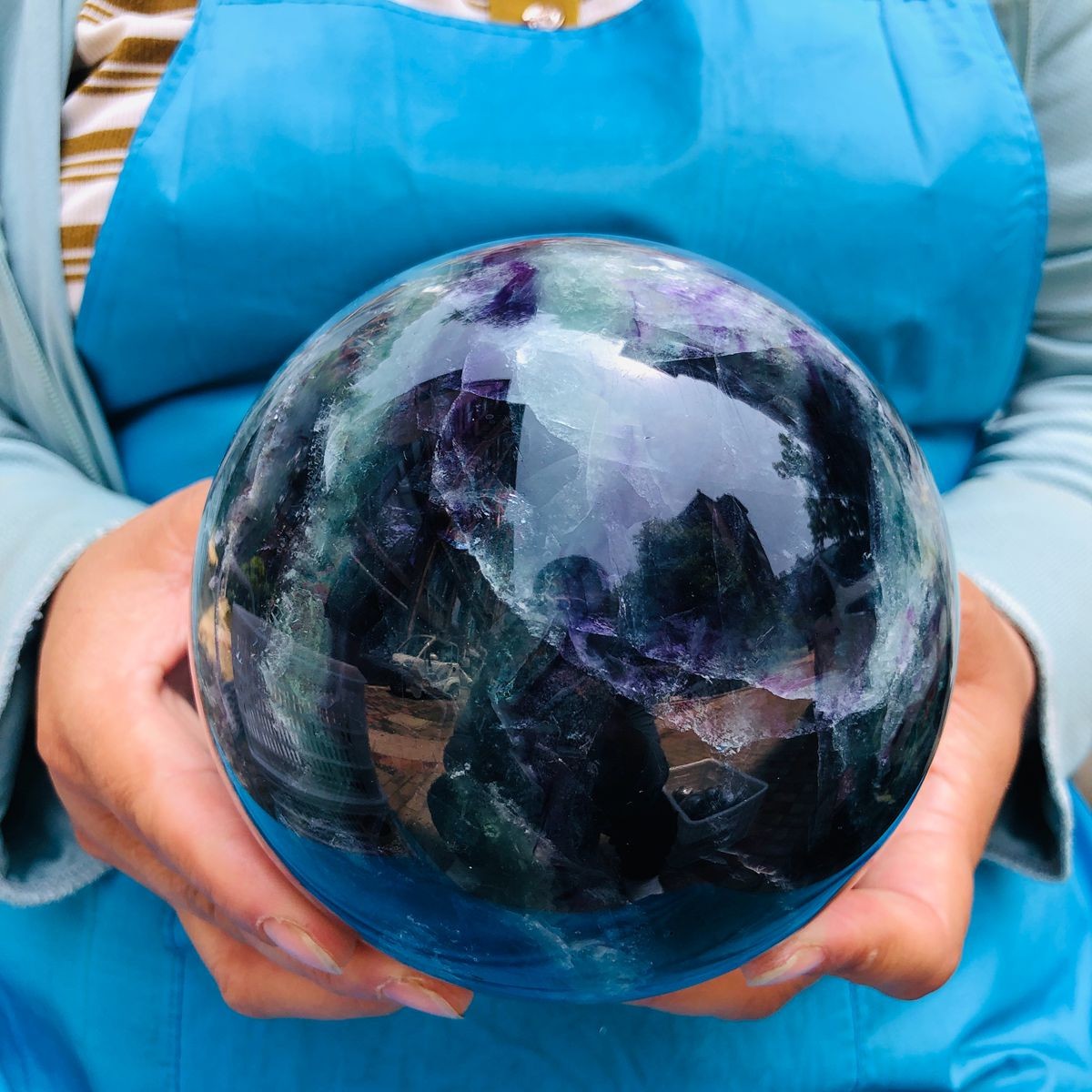 6.4 LB Natural Rainbow Fluorite Sphere Collectible Decor Healing Stone 5479