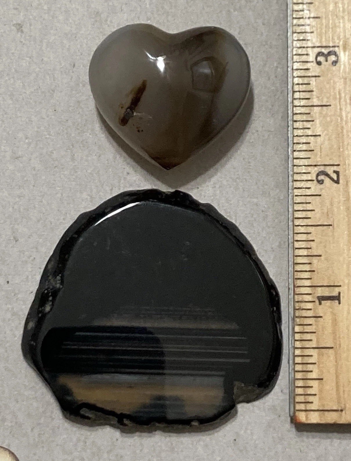 2x Black White Gray Agate Smokey Quartz Druzy Slice Heart Banded Quartz 51G Set