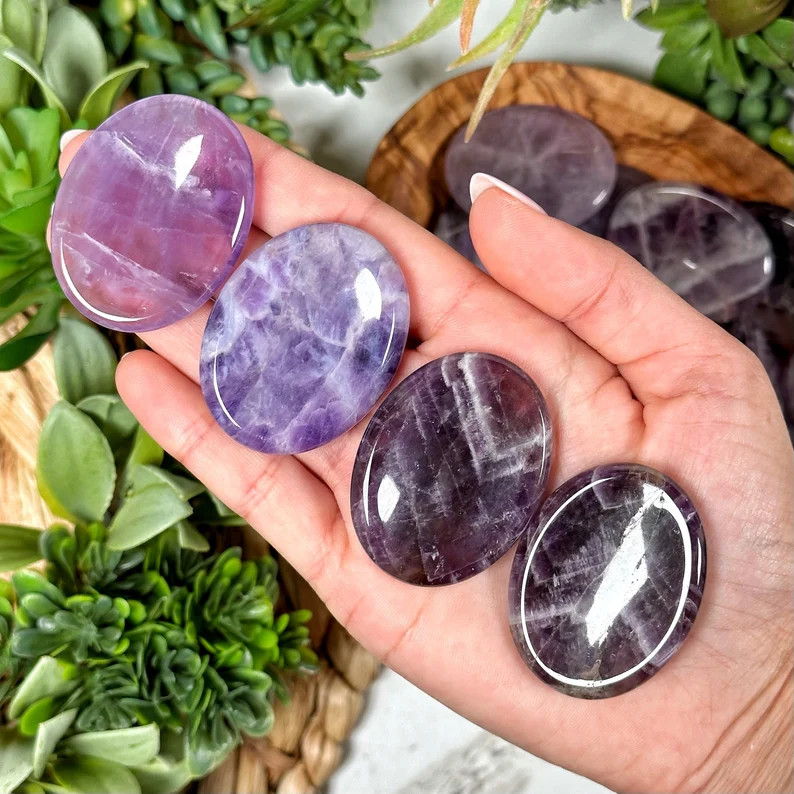 Natural Chevron Amethyst Worry Palm Pocket Stone Rocks Crystal Specimen