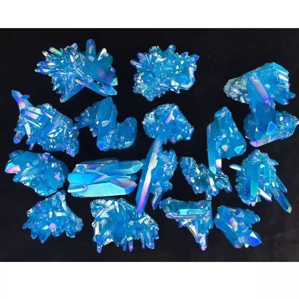 80-100g Titanium Aura Blue Crystal Stone Rainbow Healing Cluster Rock Decor Gift