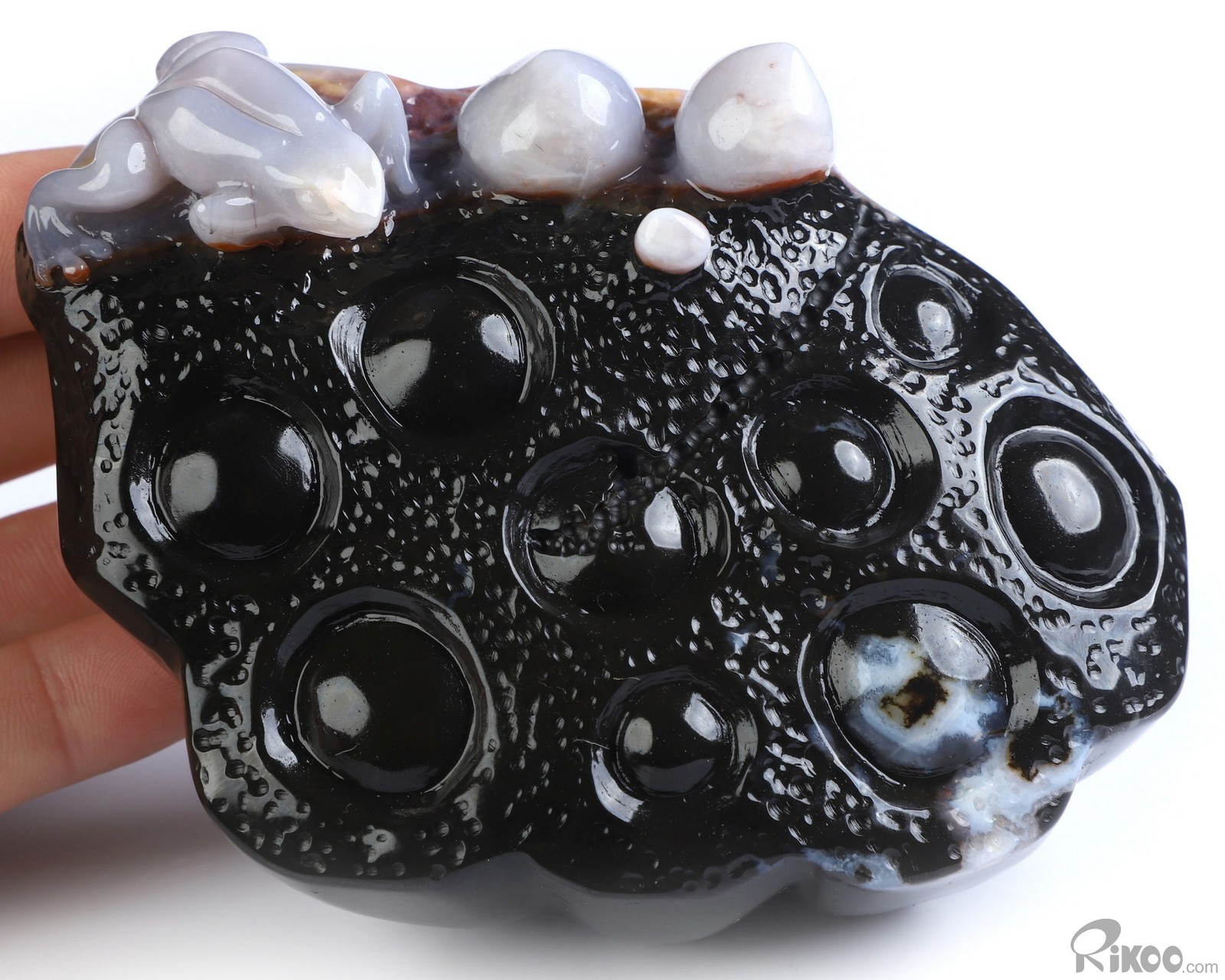 4.7″ Indian Agate Hand Carved Crystal Frog Sculpture, Crystal Healing
