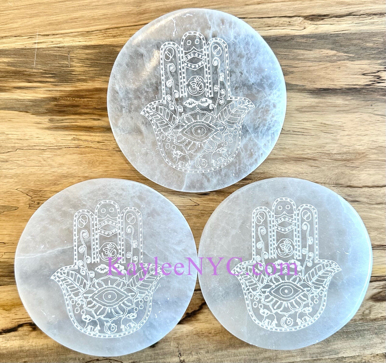 Wholesale Lot 3 PCs Natural Selenite Aka Satin Spar Hamsa charging Plate 15cm