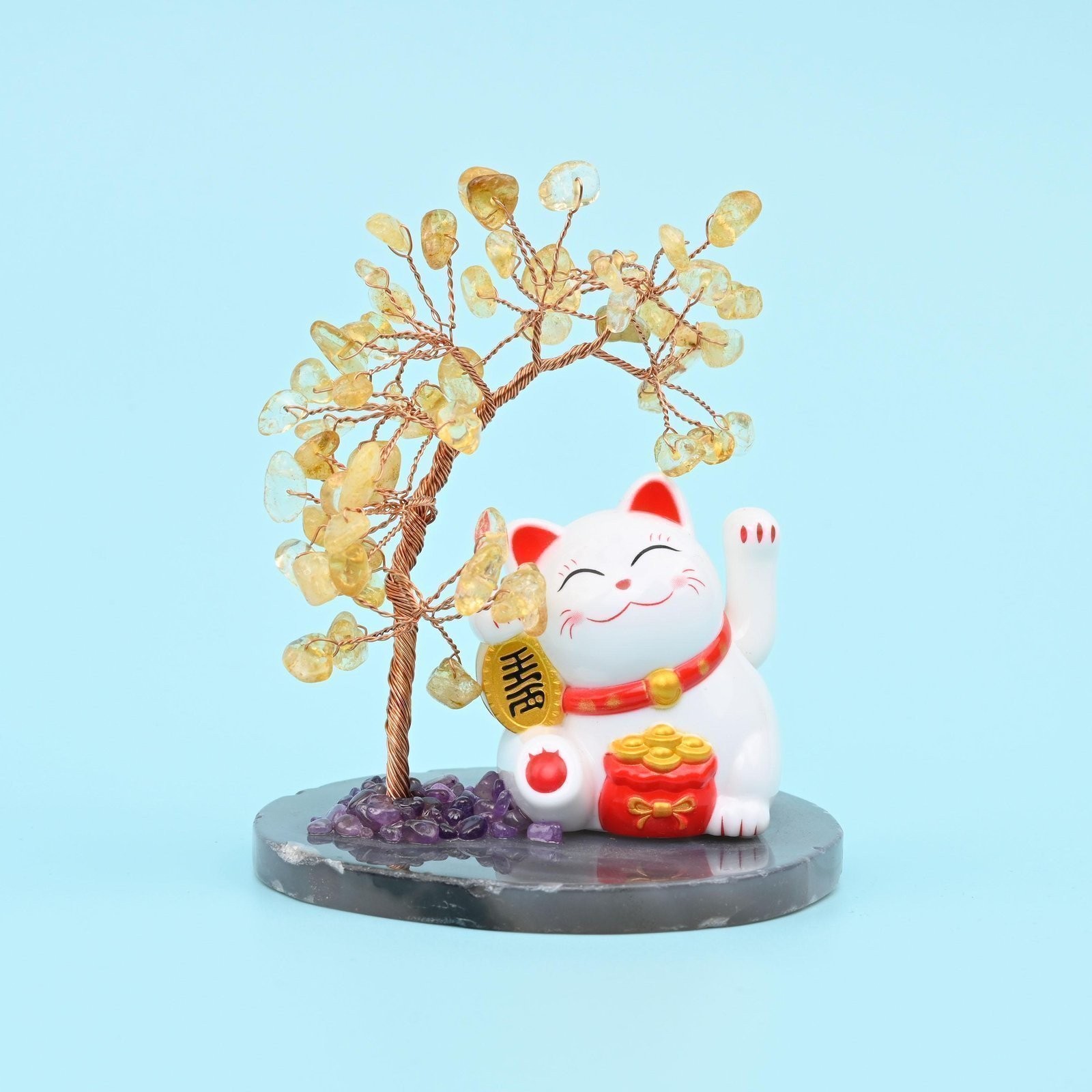 4 Inches Fortune Lucky Cat Gemstone Tree of Life