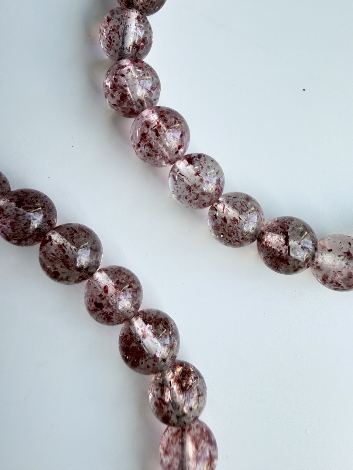 Natural Lepidocrocite in Clear Quartz Bracelet Pink Confetti Golden Strawberry