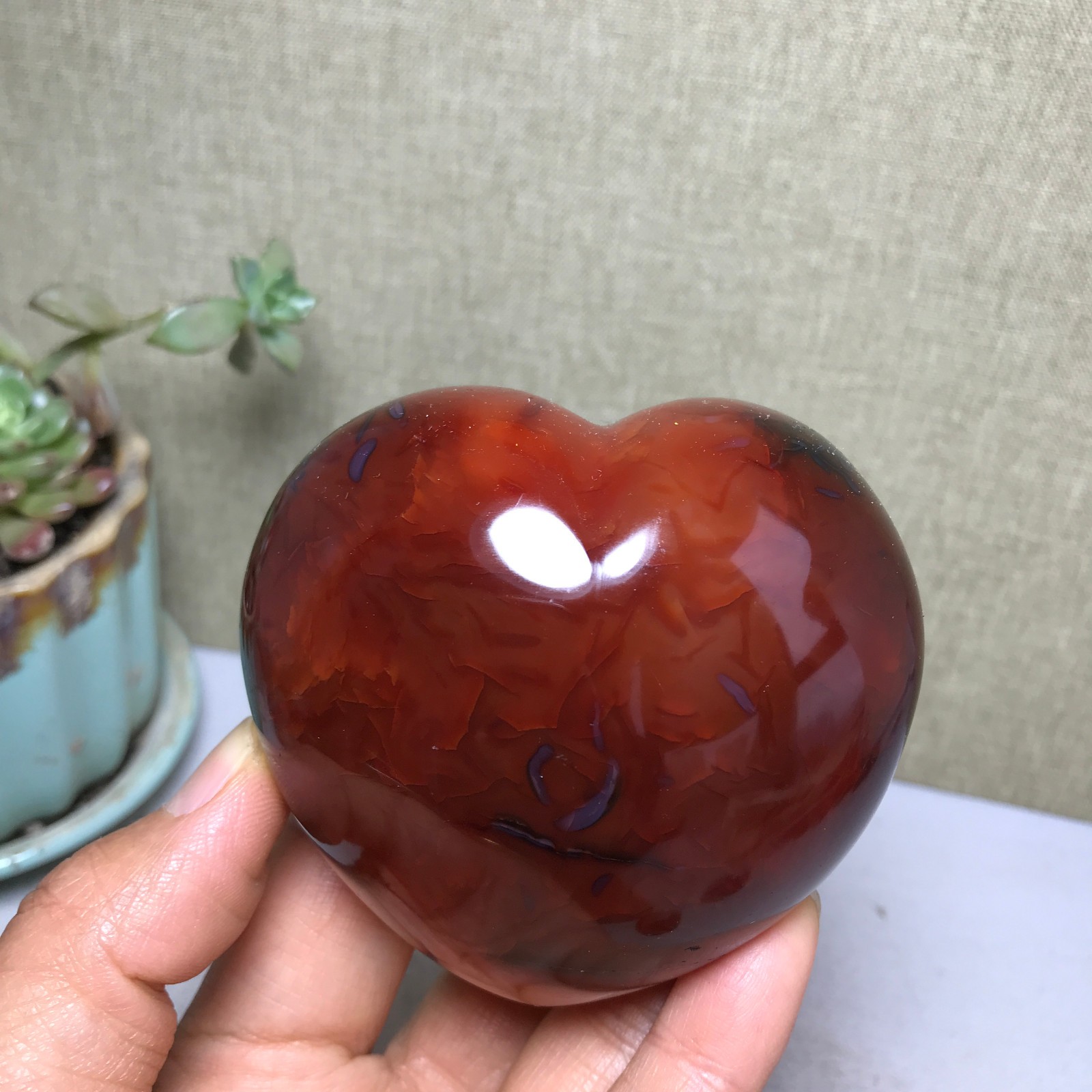 NATURAL red agate heart shaped Hand carved polished Crystal specimen 325g A4101