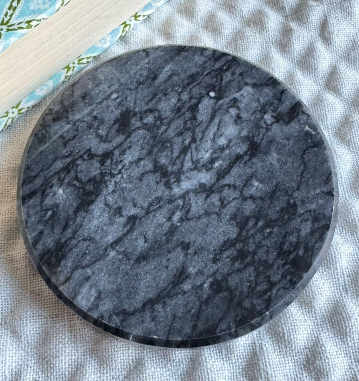 New Natural Gray Black Jasper Quartz Stone Round Coaster w/ Beveled Edge – 4”