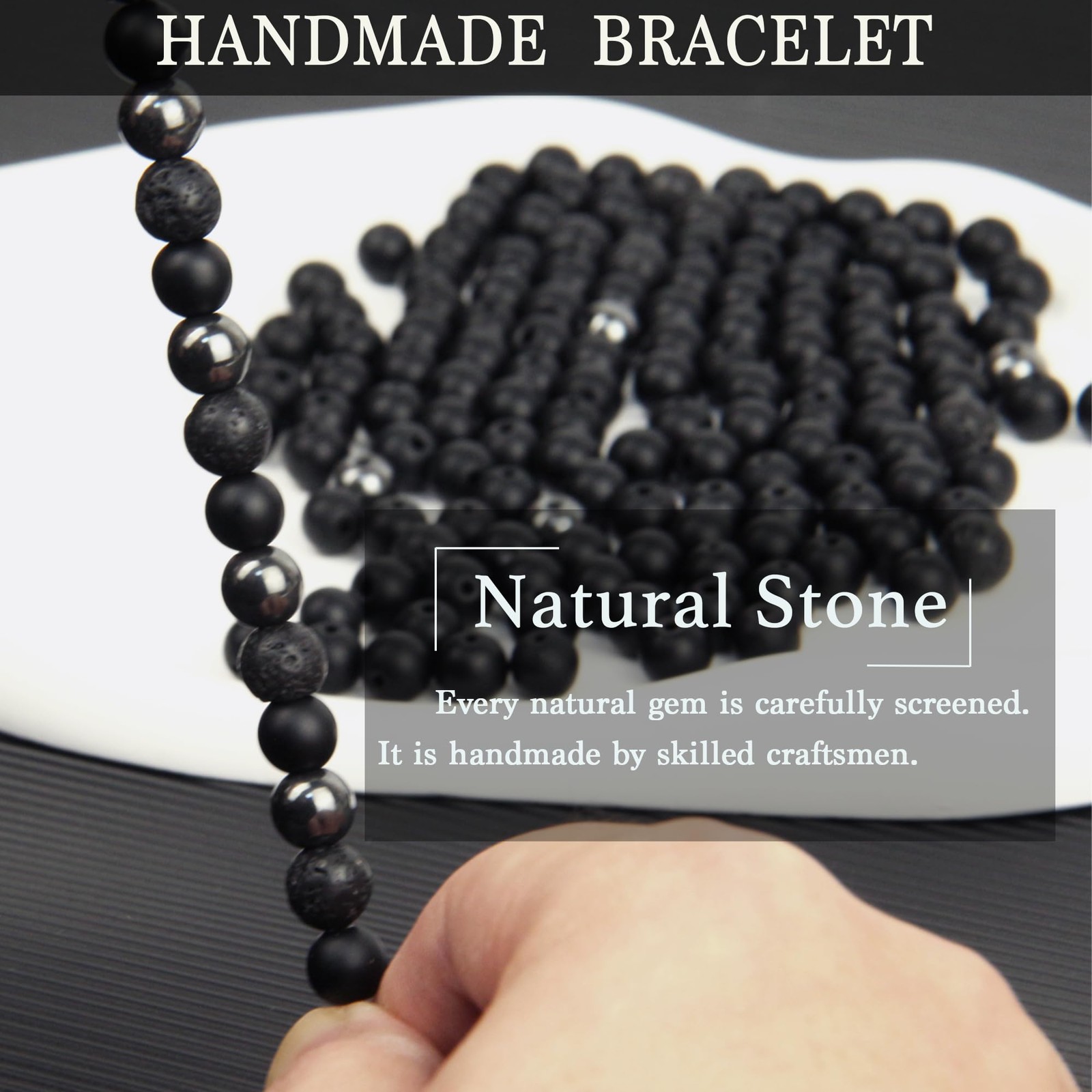 Black Obsidian Bracelets for Men- Cubic Zirconia Bracelet – Tourmaline Bead, 8MM