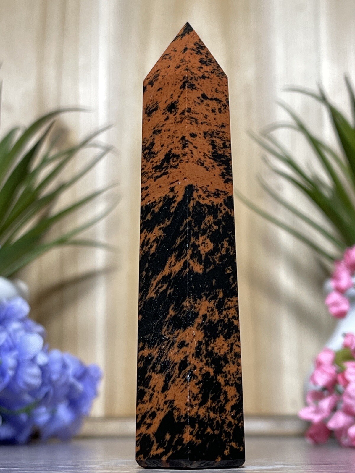 MAHOGANY OBSIDIAN TOWER – Red Black Mineral Point Reiki Chakra Crystal Decor