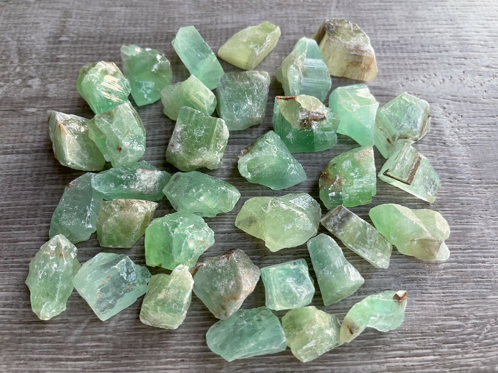 Small Green Calcite Rough Stones, 0.75″-1.25″ Raw Calcite Green Chips, Bulk Lot