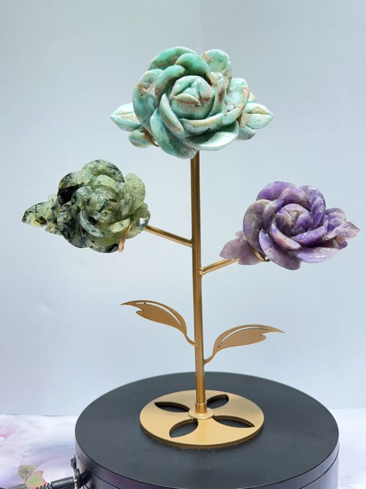 10″ natural Large size Mixing carved quartz crystal Flower Decor heal Gift 1pc