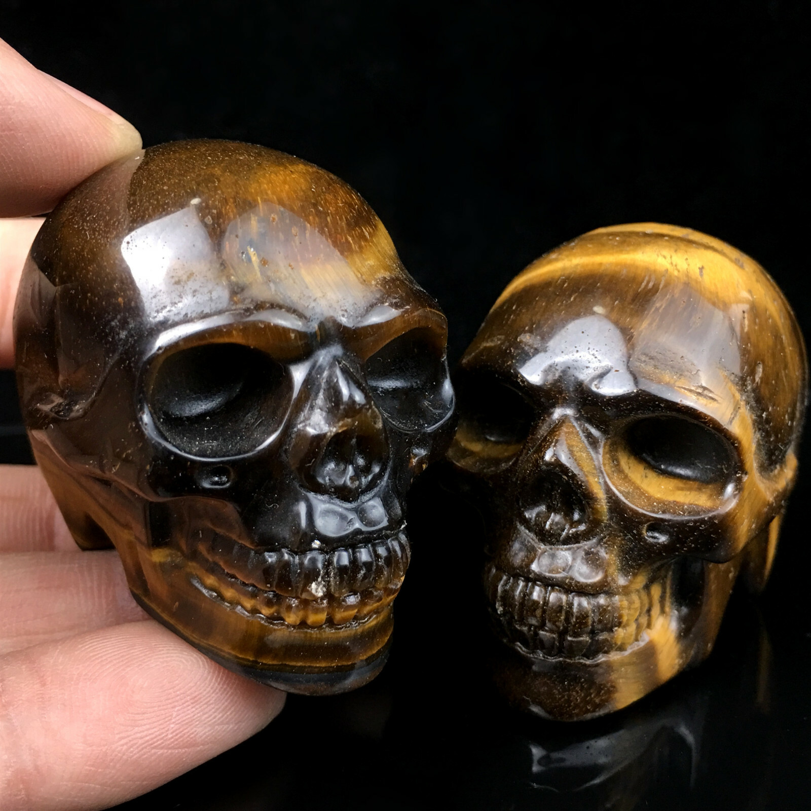 2″ Natural Tiger Eye‘s Jasper Quartz Crystal Skull Carved Skull Reiki Healing