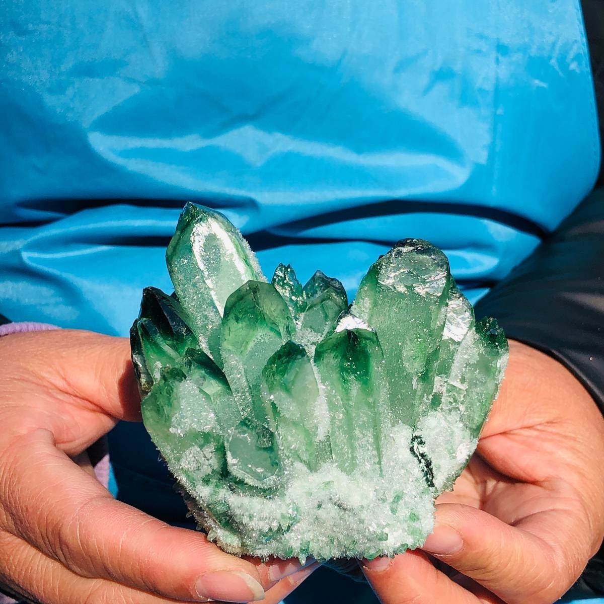 3pieces 2.53LB New Find green PhantomQuartz Crystal Cluster MineralSpecimen 3466