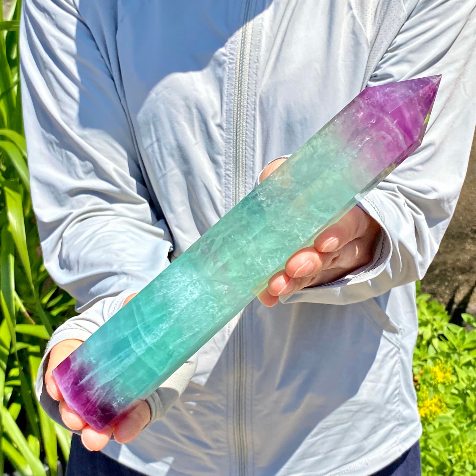 2.07LB Large Natural colored fluorite crystal column obelisk healing specimen
